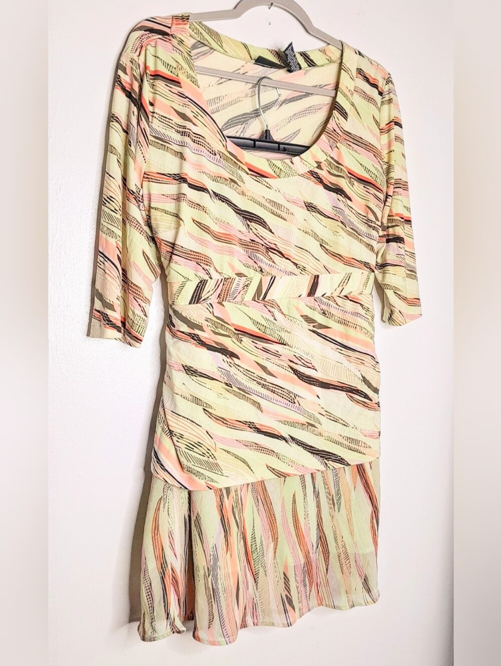 NY & Co XL Skirt Set Stretch Top + Chiffon Skirt Vintage Women's Green Coral